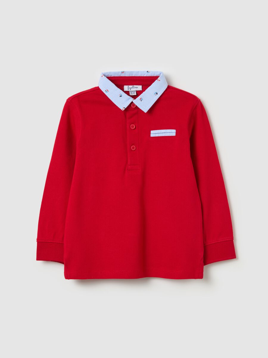 Long-sleeved polo shirt with striped details_0