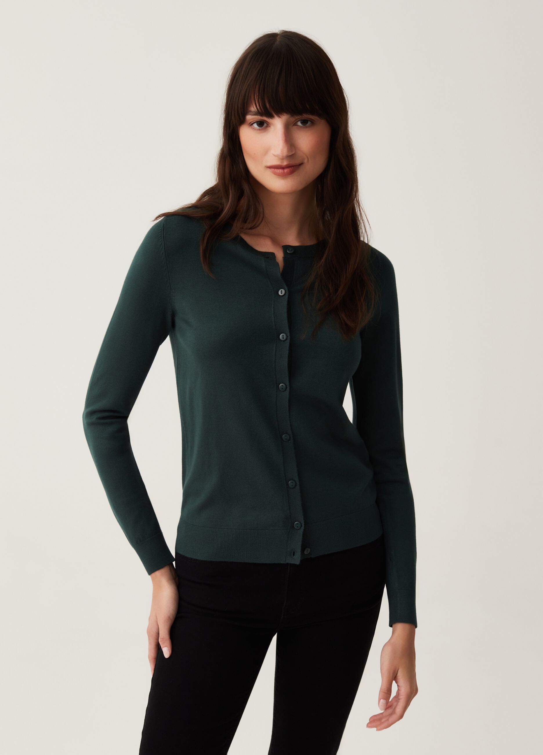 Cardigan girocollo tinta unita_0