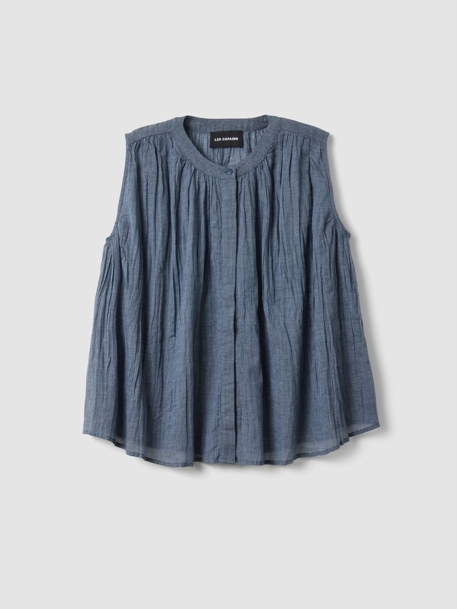 Blusa senza maniche in puro cotone blu regular fit_4