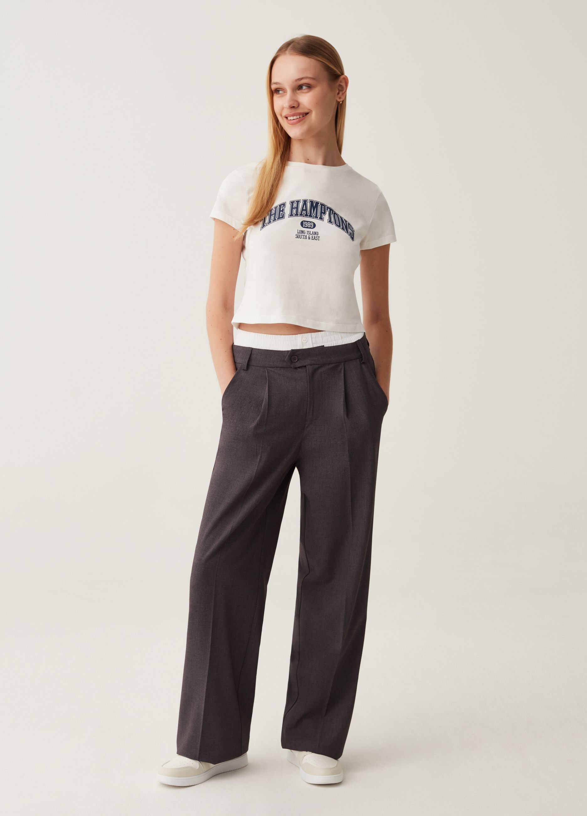 Pantaloni wide leg con elastico esterno