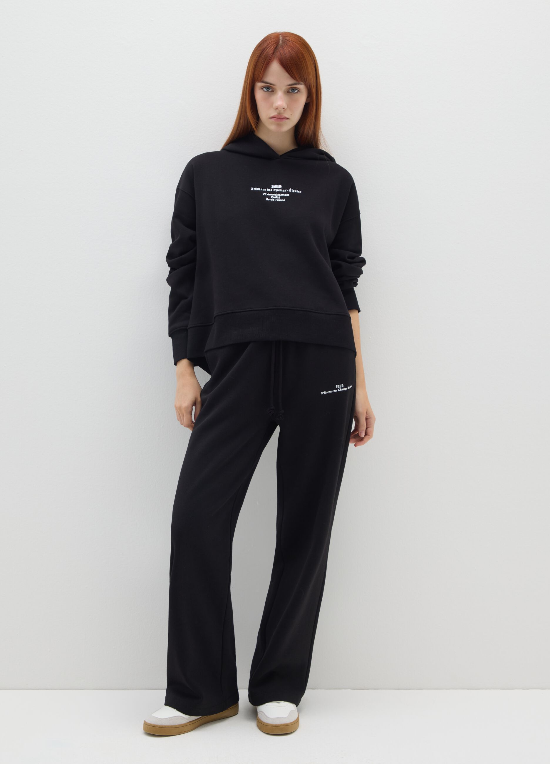 Black Cotton Blend Hooded Sweatshirt Regular Fit