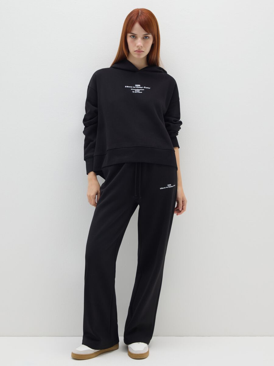 Felpa con cappuccio in misto cotone nera regular fit_0
