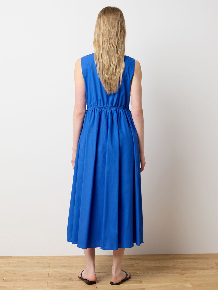 Women's long blue pure cotton regular fit dress_3