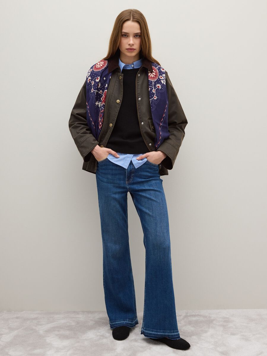 Giacca in misto cotone verde scuro con bottoni e zip_2