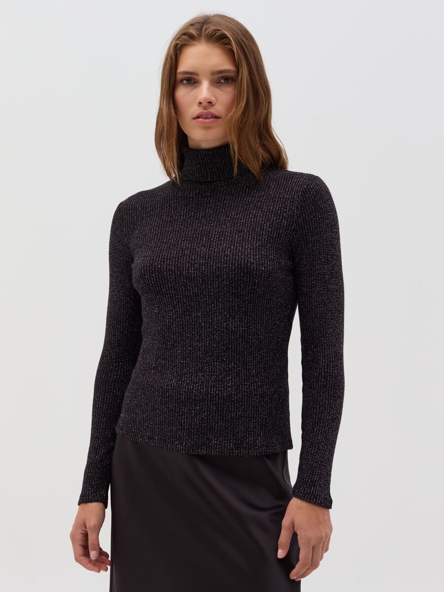 T-shirt in lurex with long sleeves and high neck_0