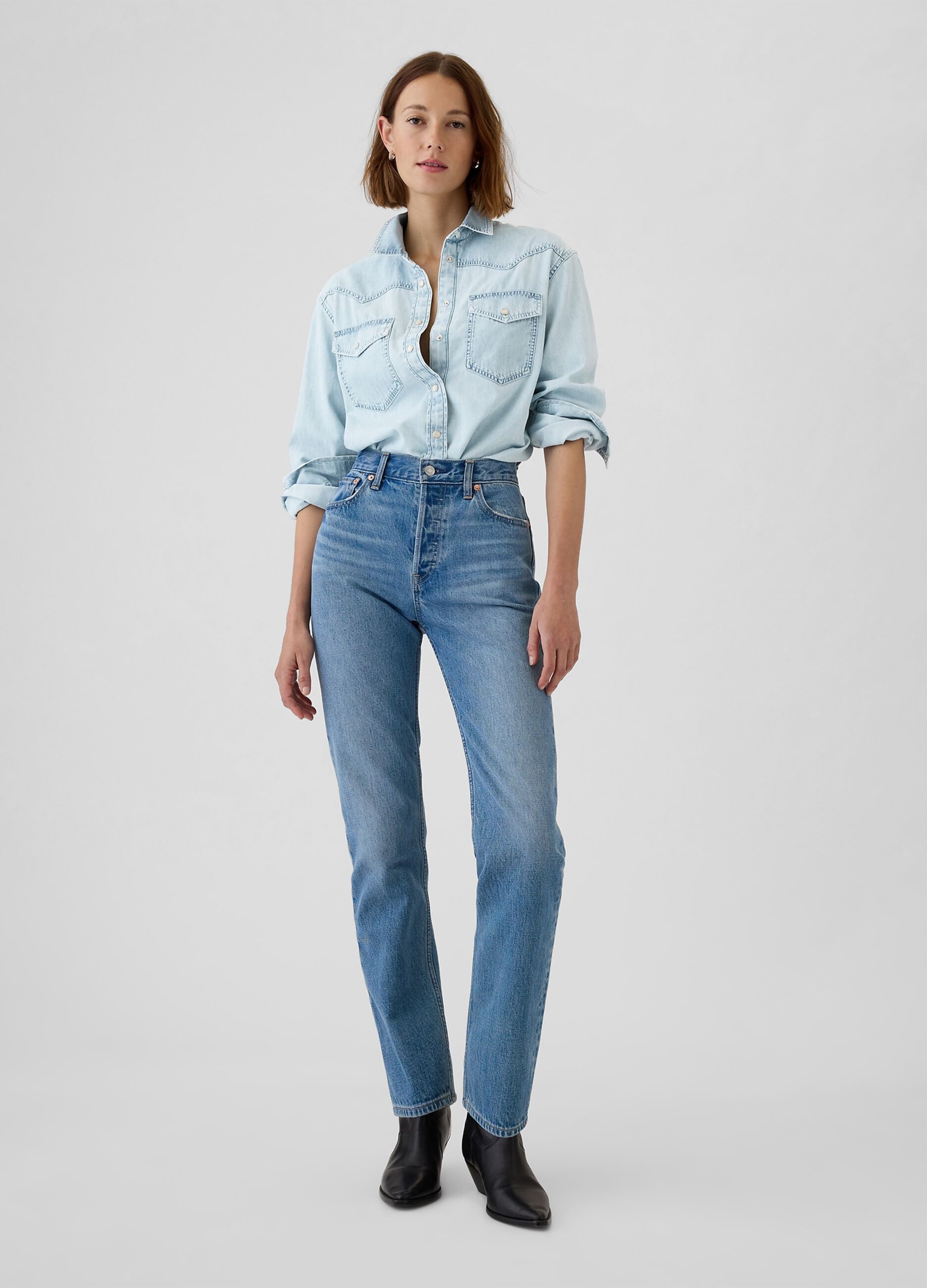 Cropped western shirt in denim