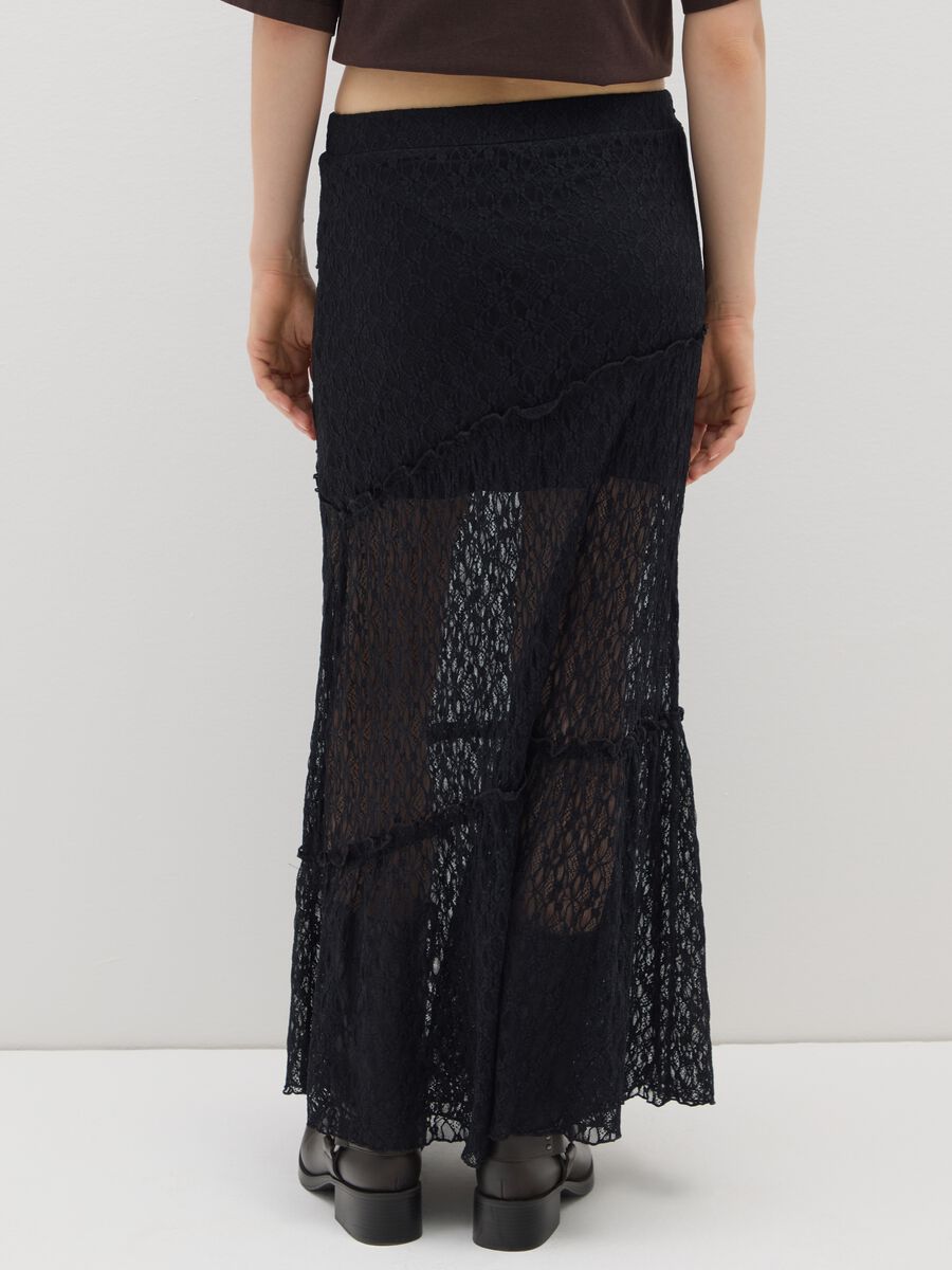 Long black lace skirt with asymmetric design_2