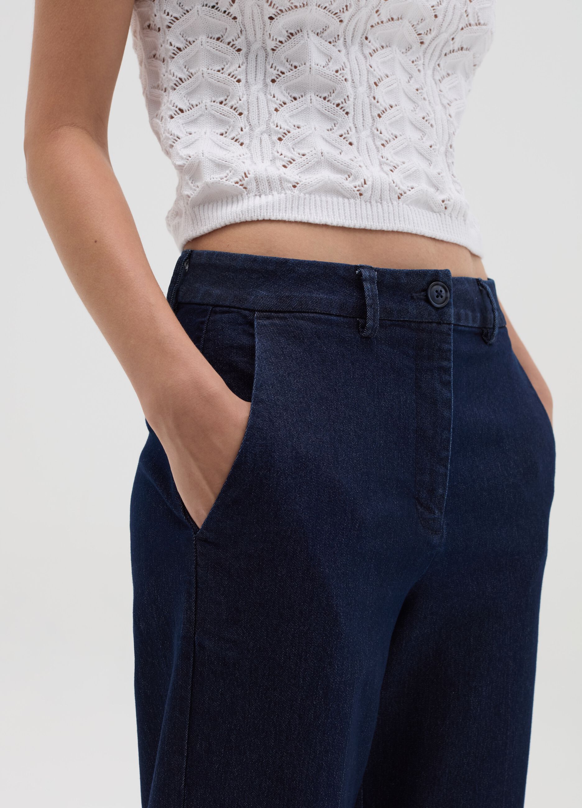 Fluid culotte trousers in denim with turn ups
