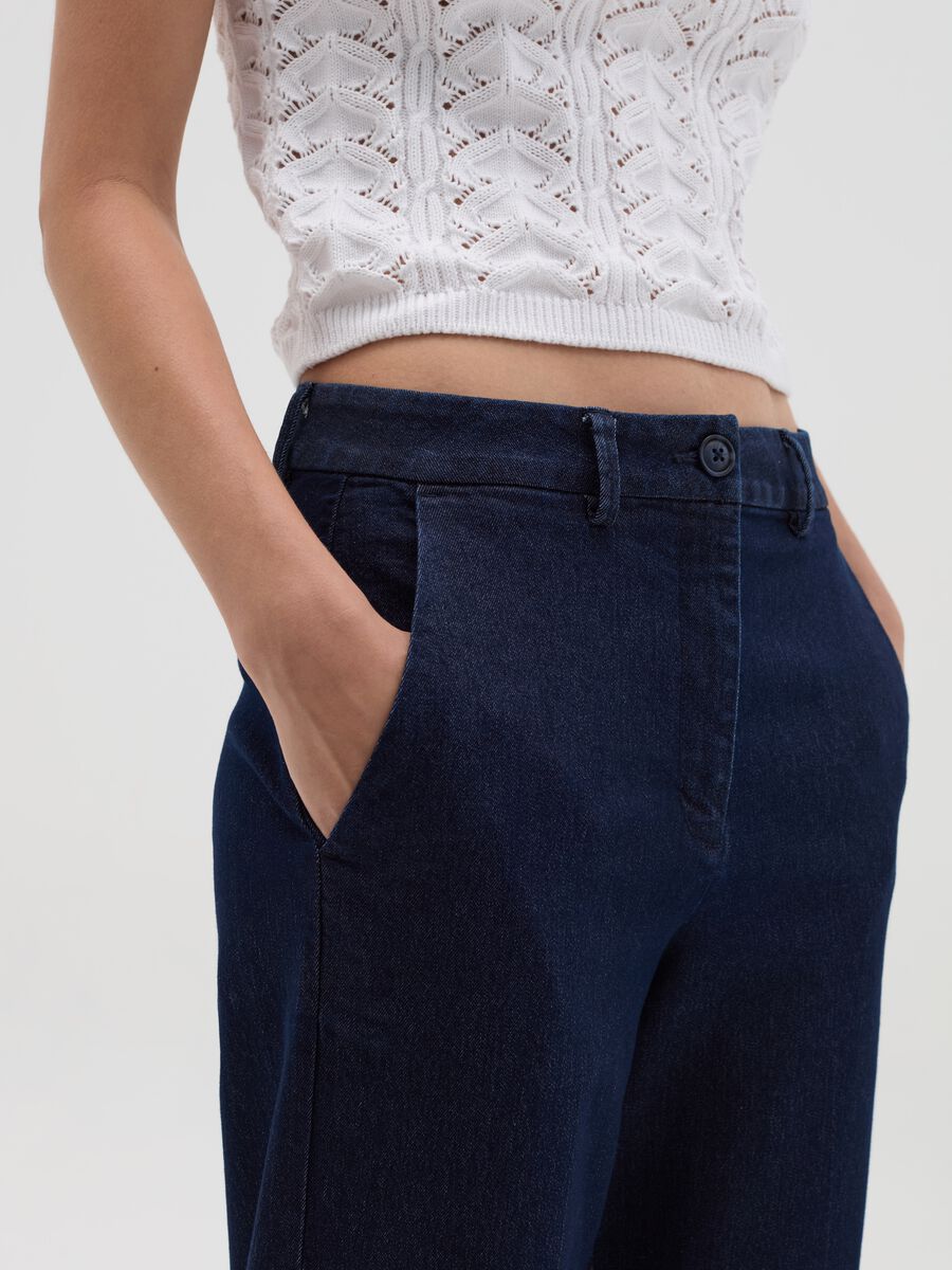 Fluid culotte trousers in denim with turn ups_2