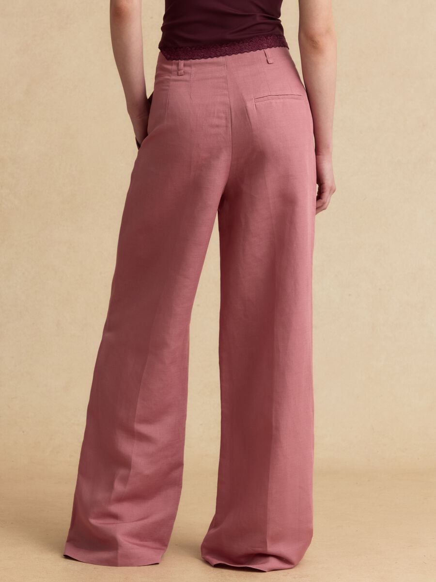 Pantaloni formal rosa in misto lino e viscosa wide leg_2