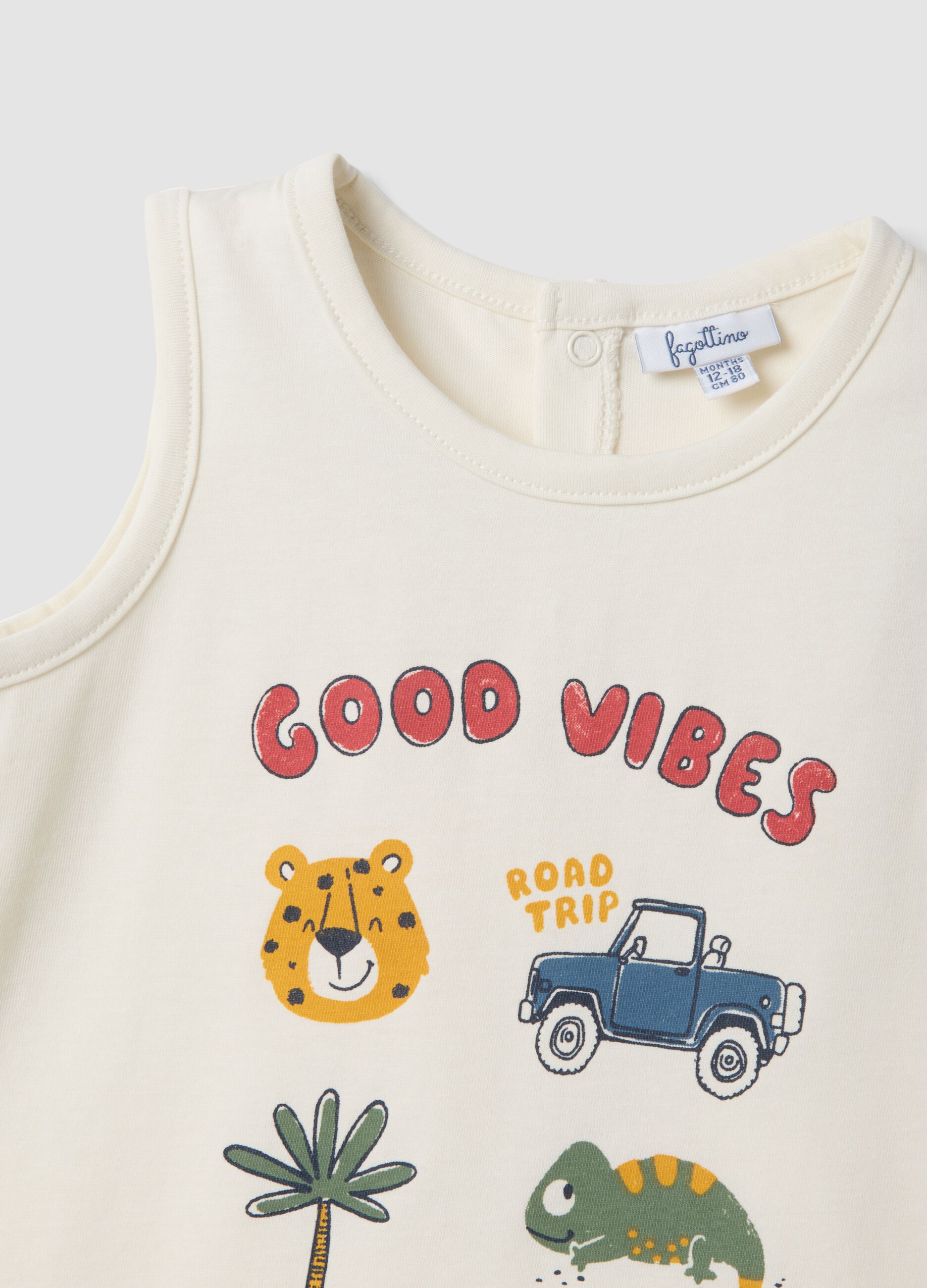 White organic cotton vest top with print