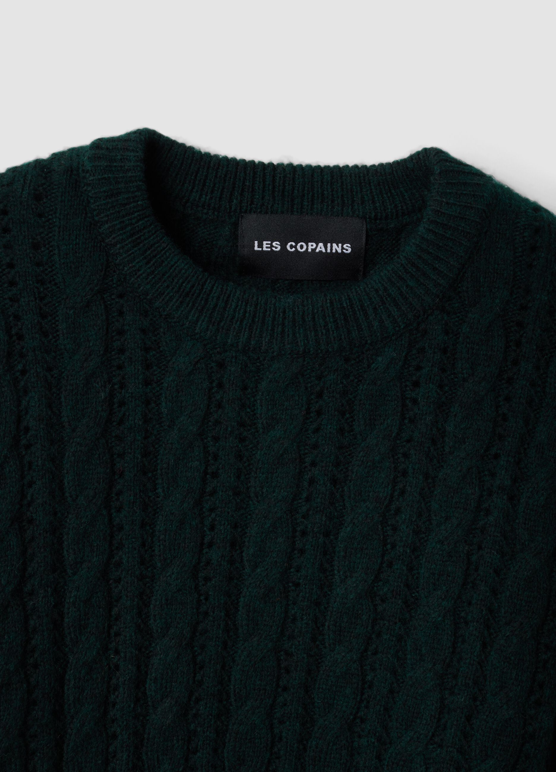 Green crew-neck cable-knit wool-blend jumper, regular fit