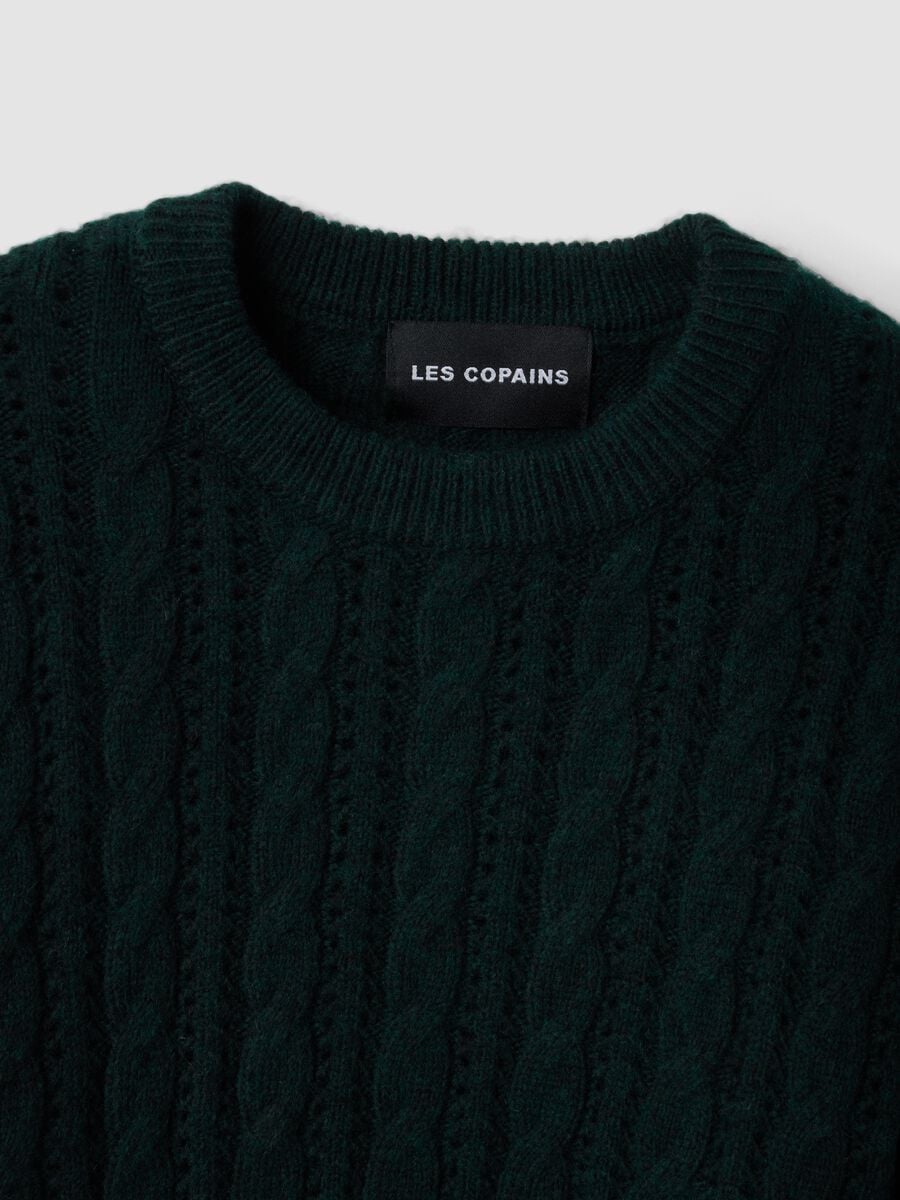 Green crew-neck cable-knit wool-blend jumper, regular fit_5