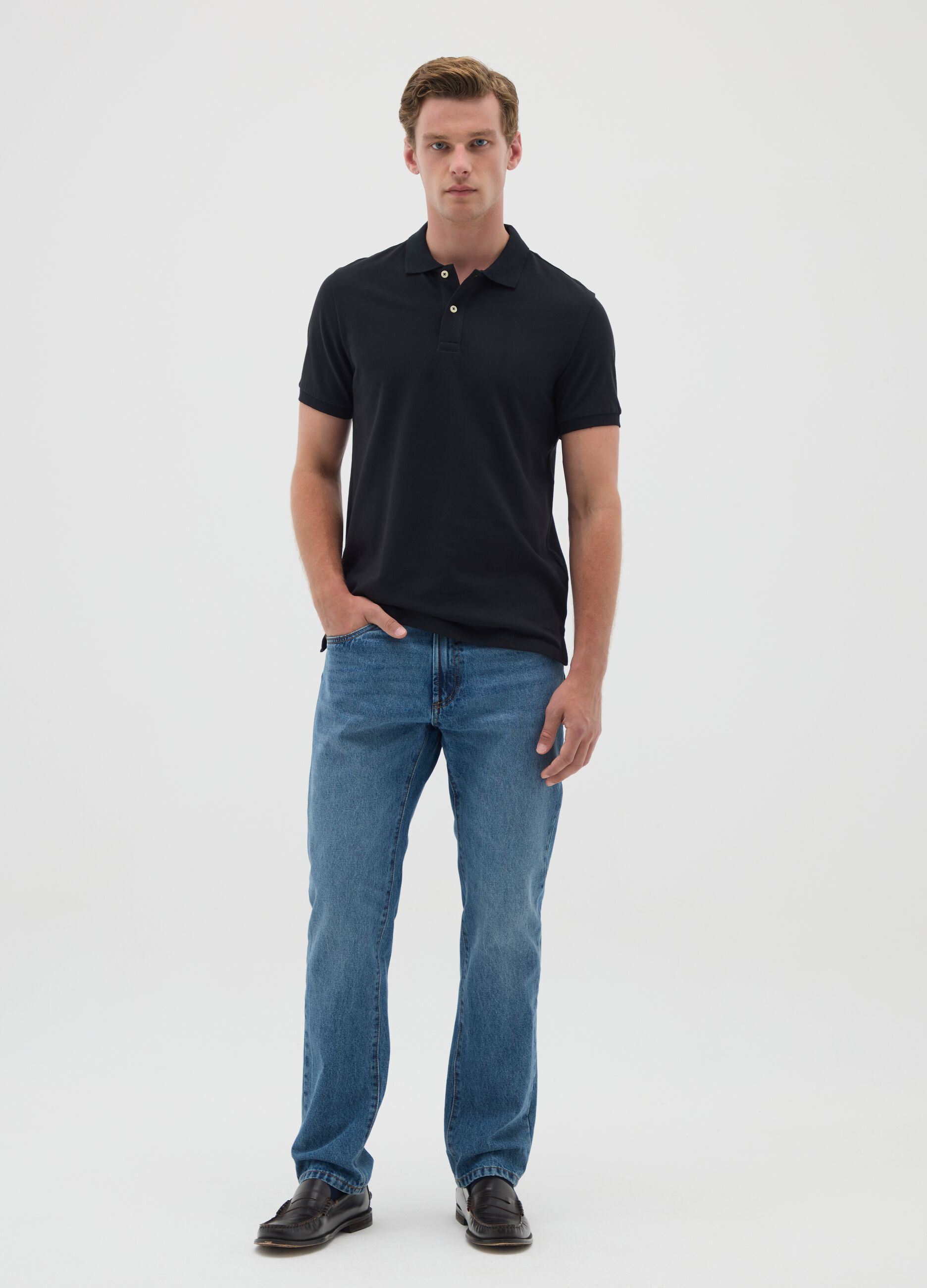 Men's black pure cotton polo regular fit