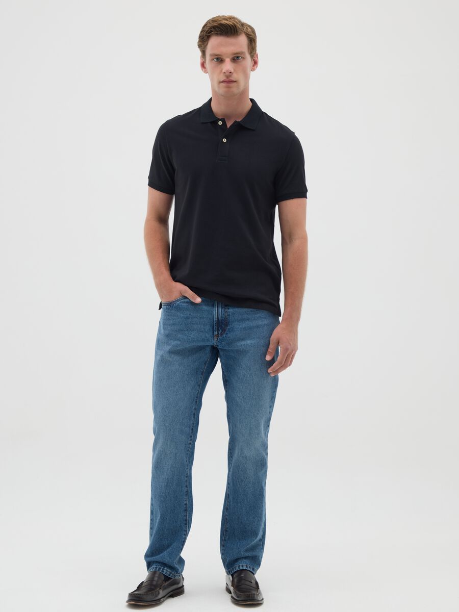 Polo da uomo in puro cotone nero regular fit_2
