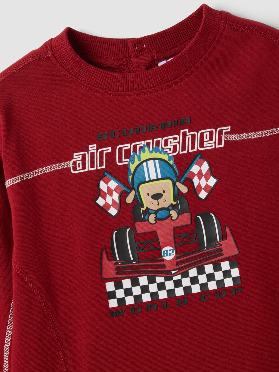 Red pure cotton crew-neck T-shirt with racing print for baby boy_2