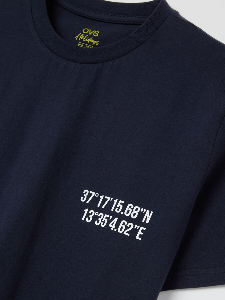 Cotton T-shirt with Valle dei Templi coordinates print_5