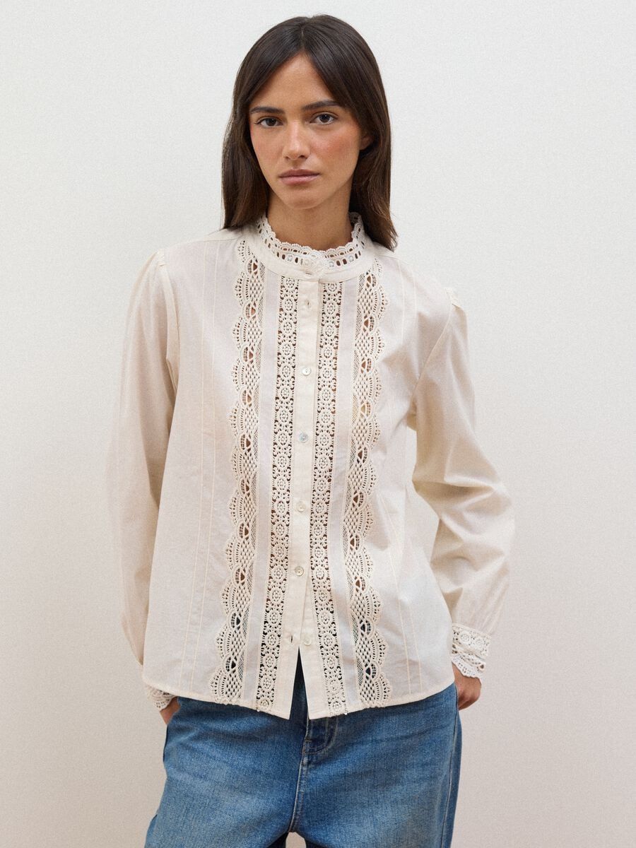 White pure cotton shirt with lace_0