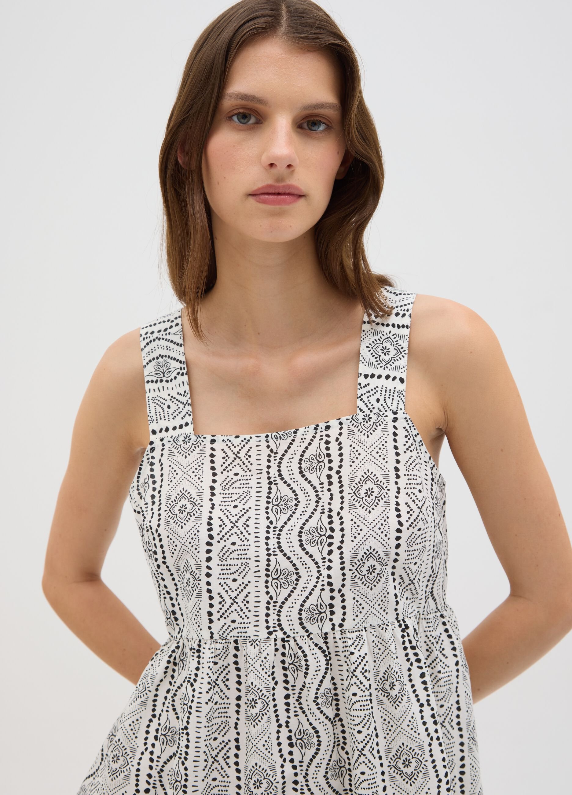Women's dress in pure cotton, multicolour regular fit