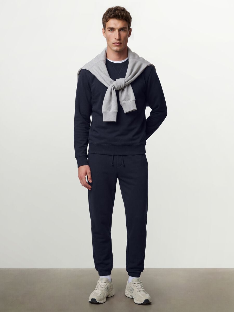 Felpa blu girocollo in misto cotone regular fit_1