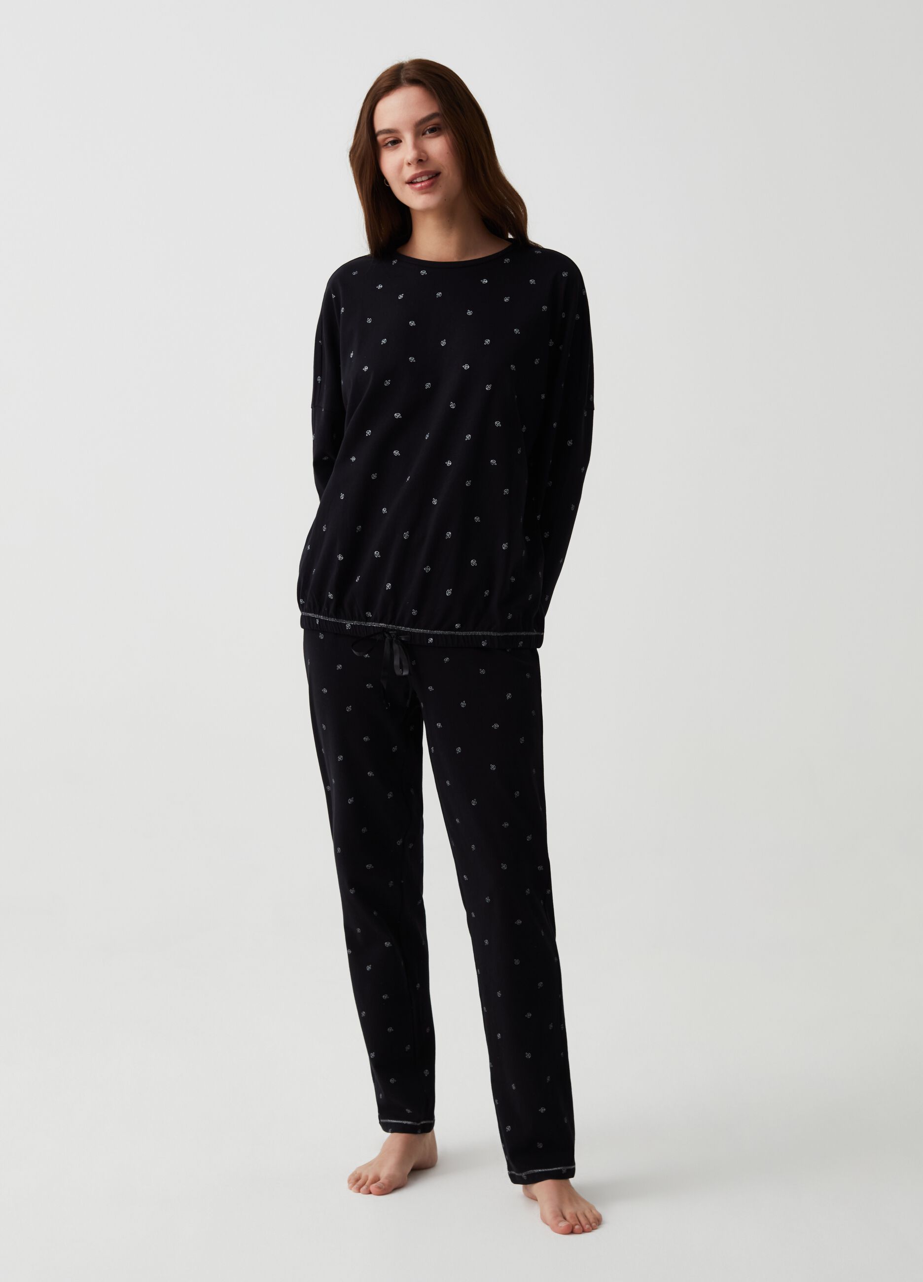Pyjama bottoms with leaf print