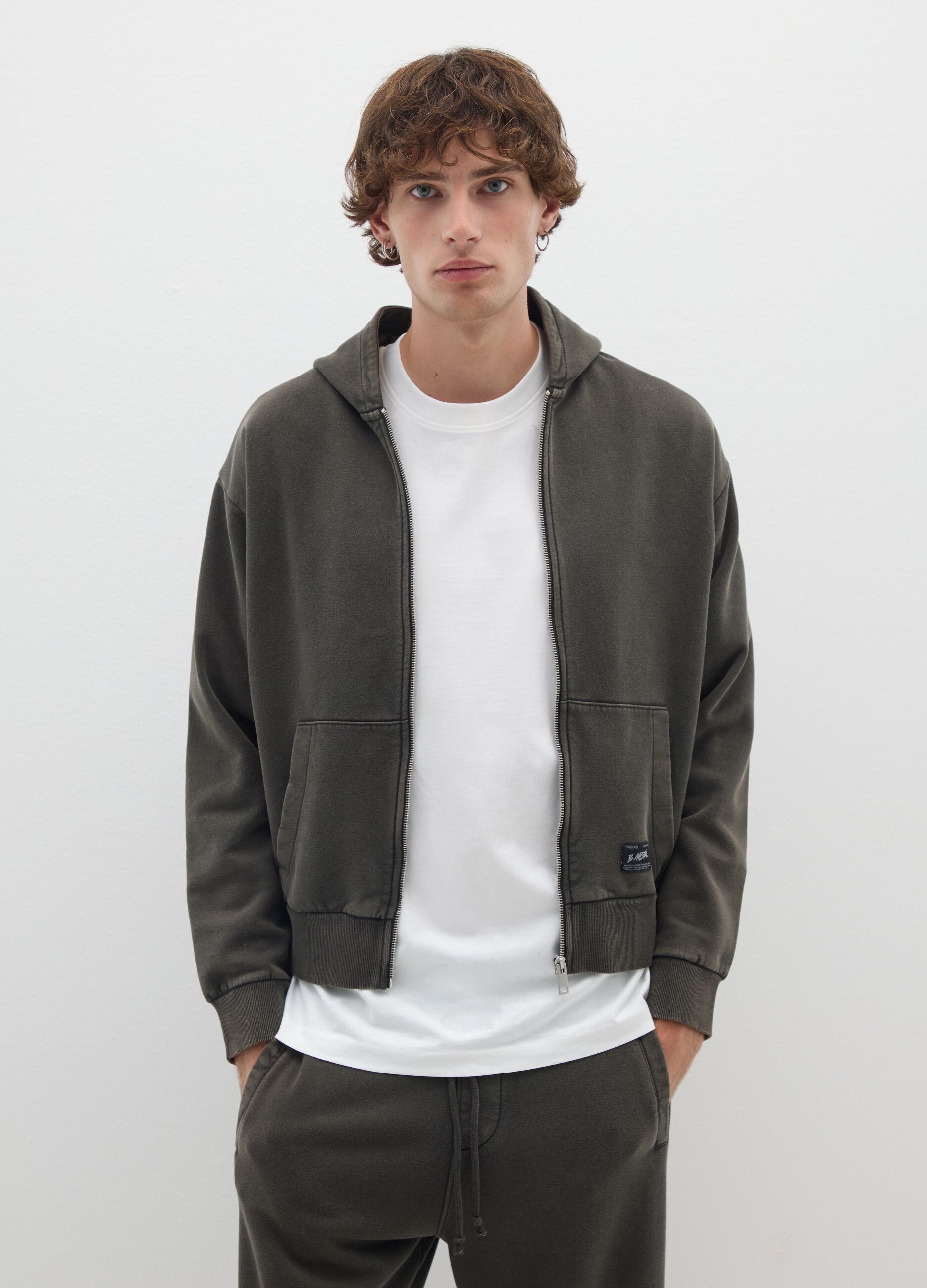 Black cotton blend hoodie with zip
