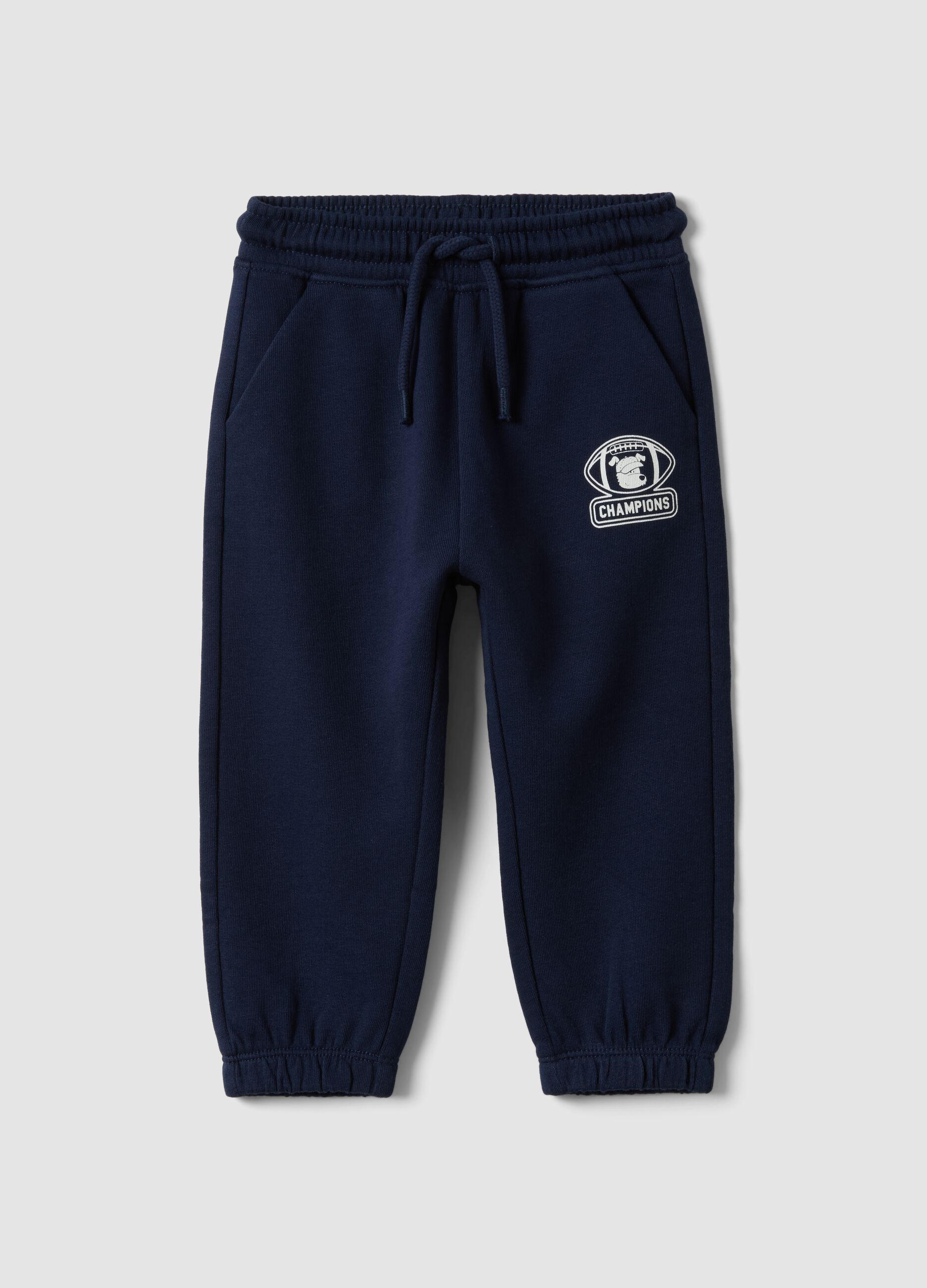 Pantaloni jogger blu in puro cotone organico con coulisse per bimbo