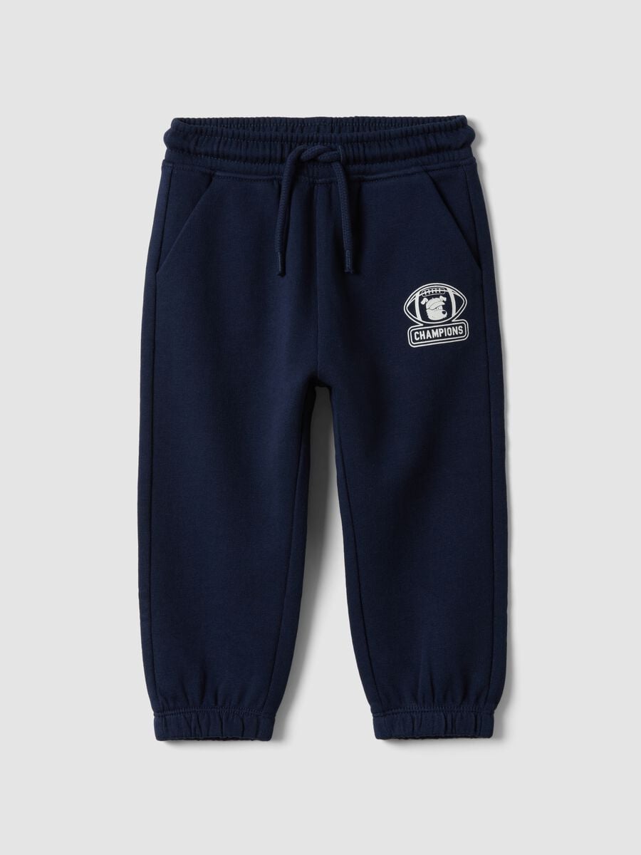 Pantaloni jogger blu in puro cotone organico con coulisse per bimbo_0