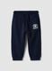 Pantaloni jogger blu in puro cotone organico con coulisse per bimbo_0