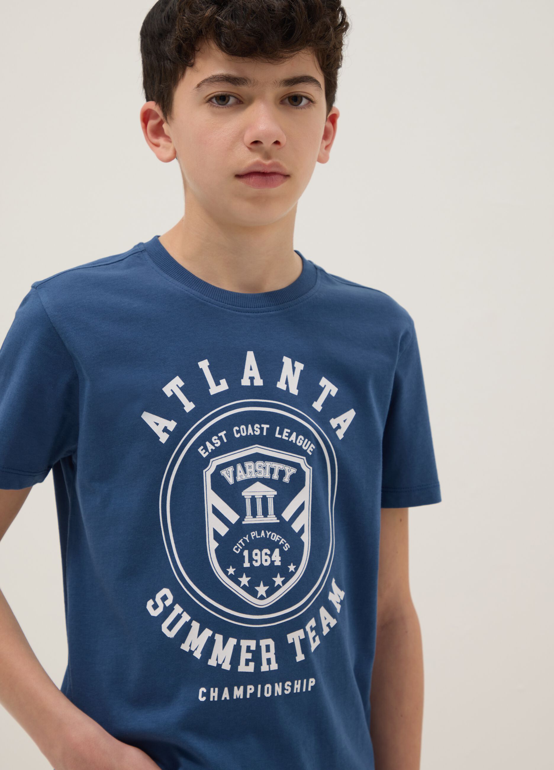 Boys' regular fit pure cotton blue t-shirt with print