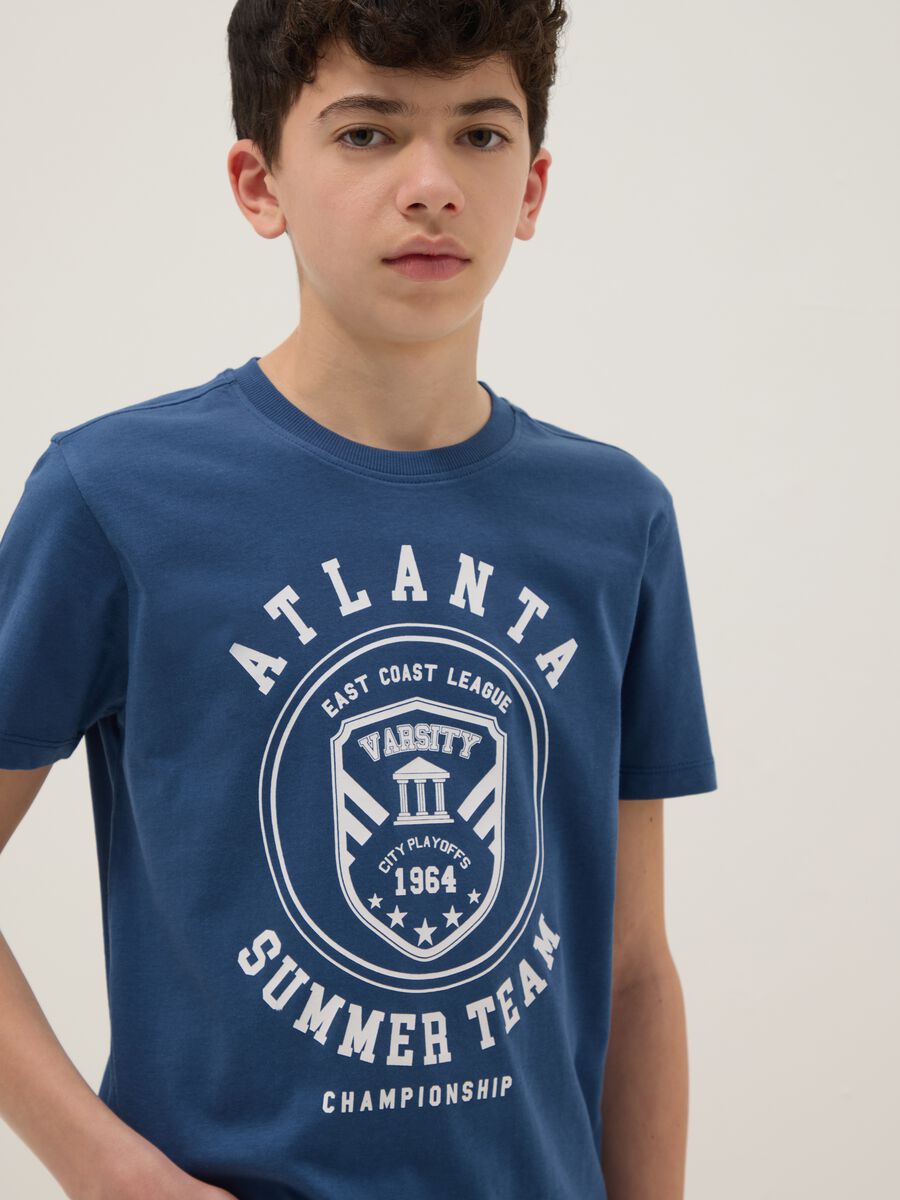 Boys' regular fit pure cotton blue t-shirt with print_0