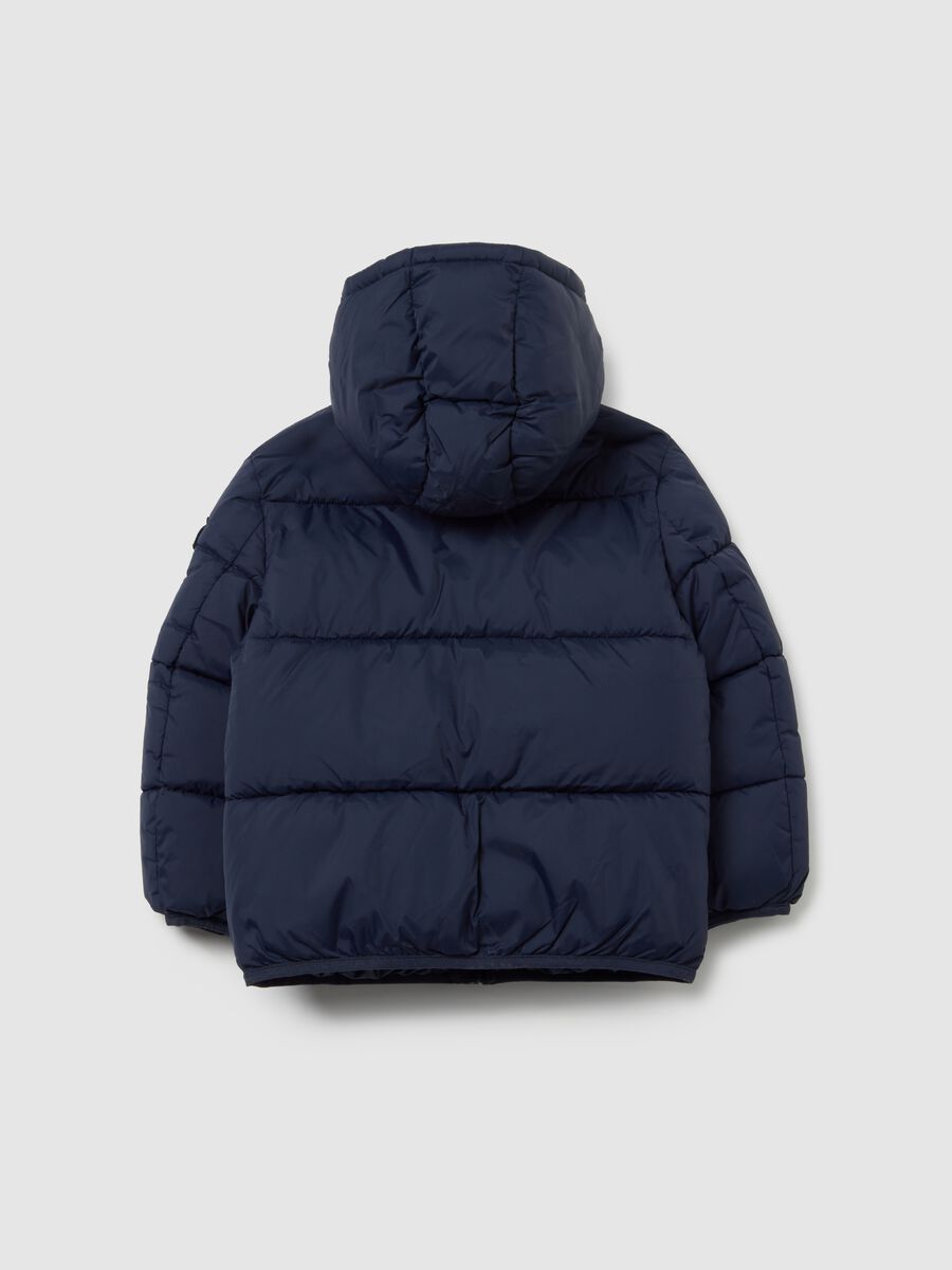 Piumino The Iconic Puffer blu scuro da bambino con cappuccio_1