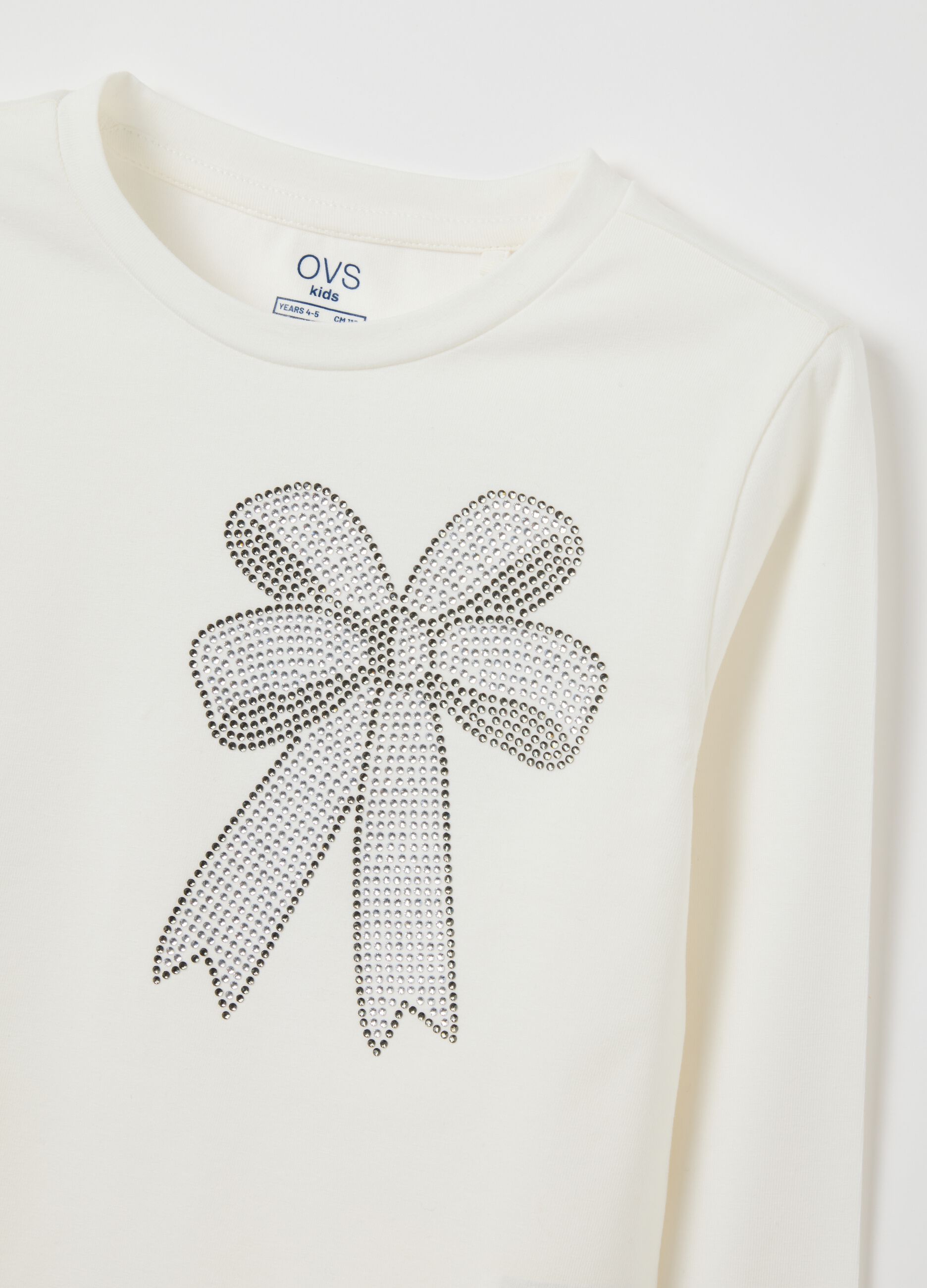 Girls' white stretch cotton regular fit top with bow