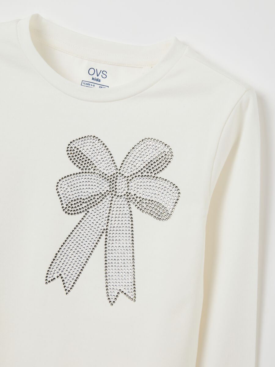 Girls' white stretch cotton regular fit top with bow_2