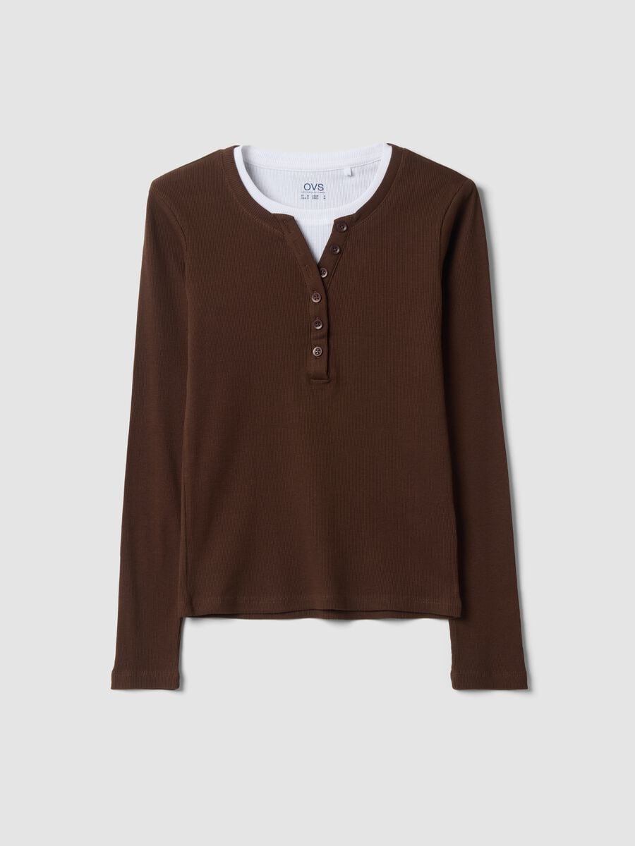 T-shirt marrone girocollo in puro cotone regular fit_0