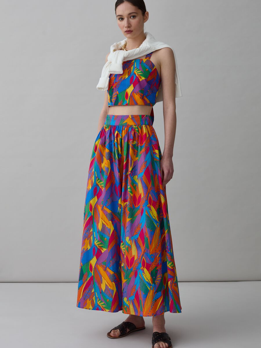 Long skirt with tropical foliage print_0
