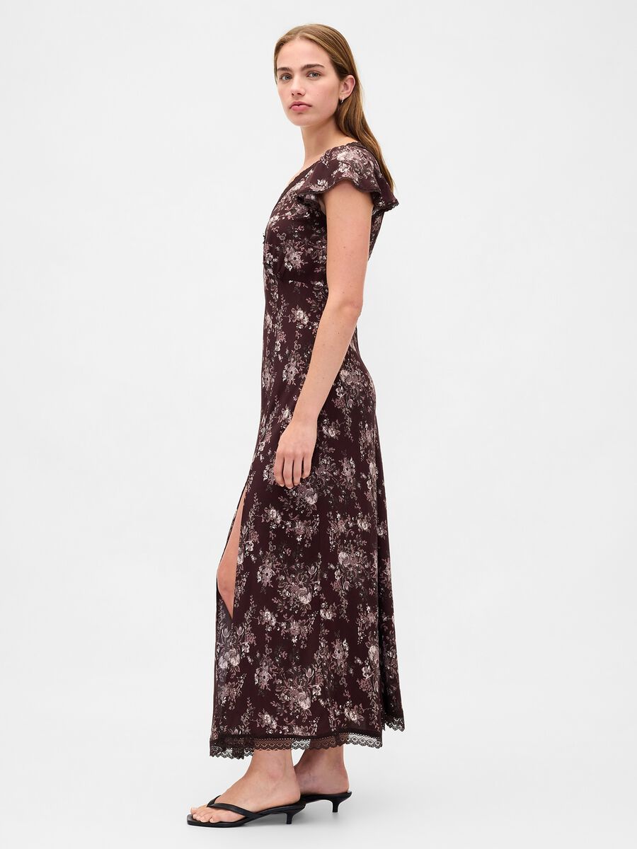 Brown pure viscose dress with floral print_4