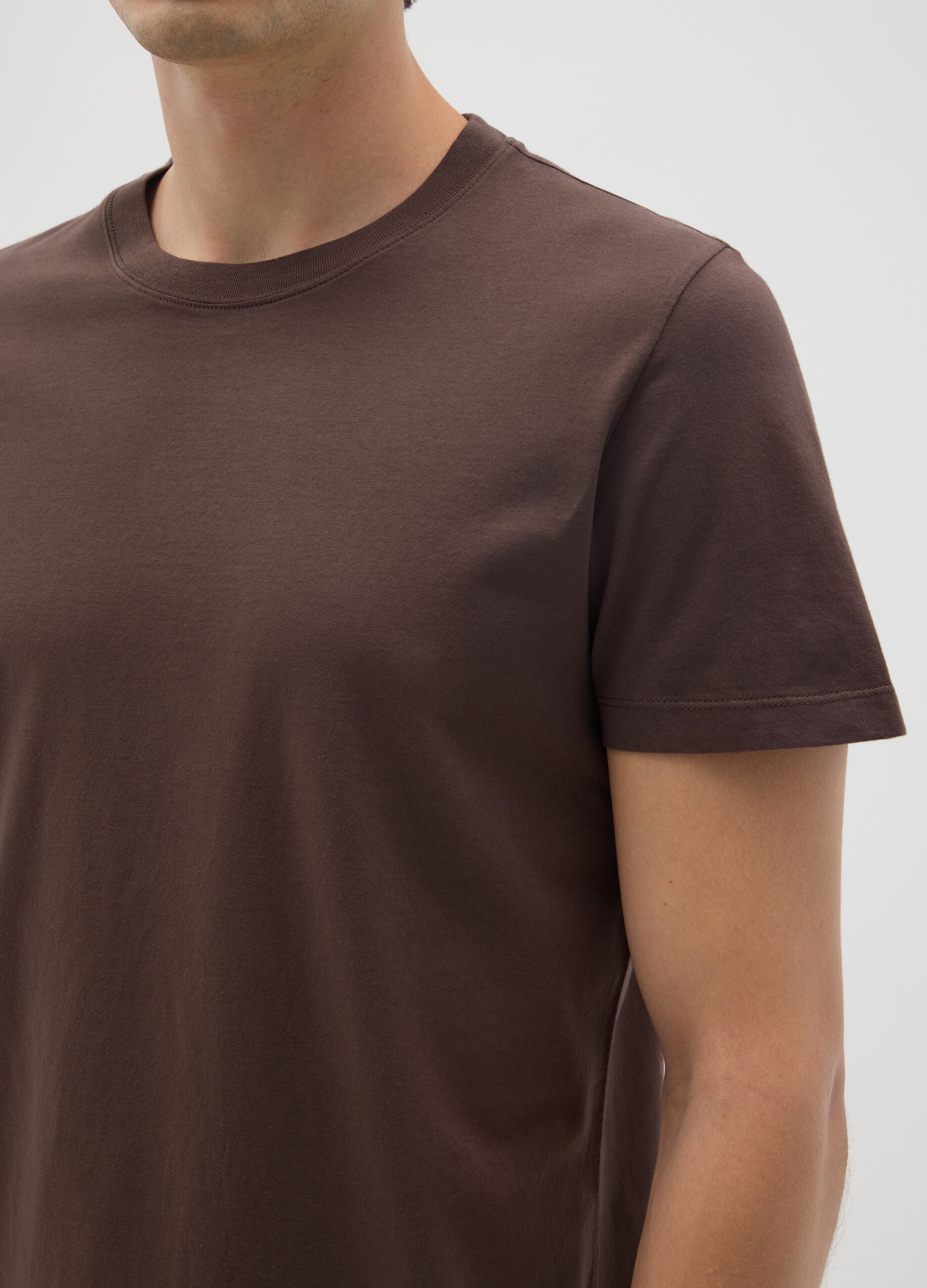 Brown pure cotton regular fit T-shirt