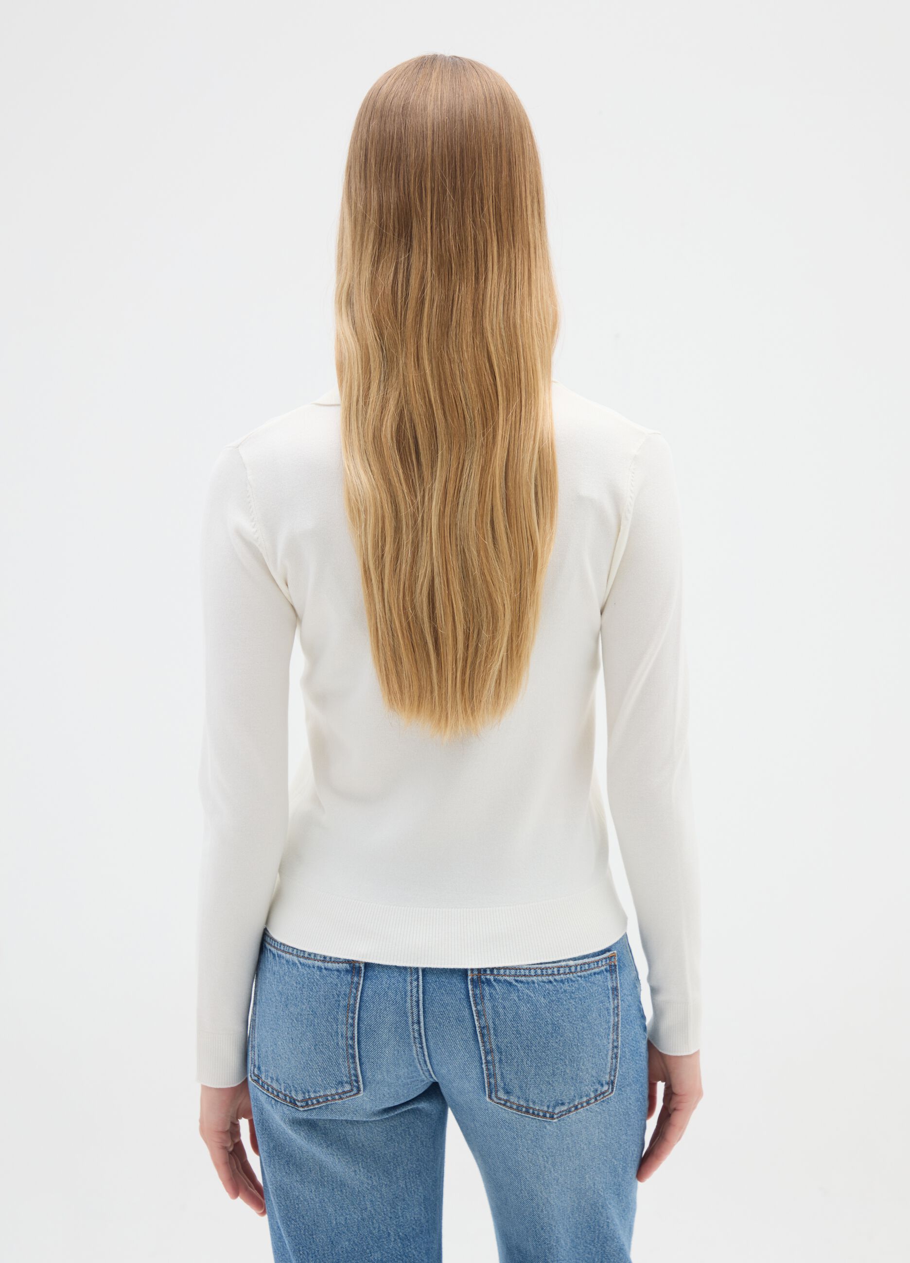 White Pullover with Polo Collar