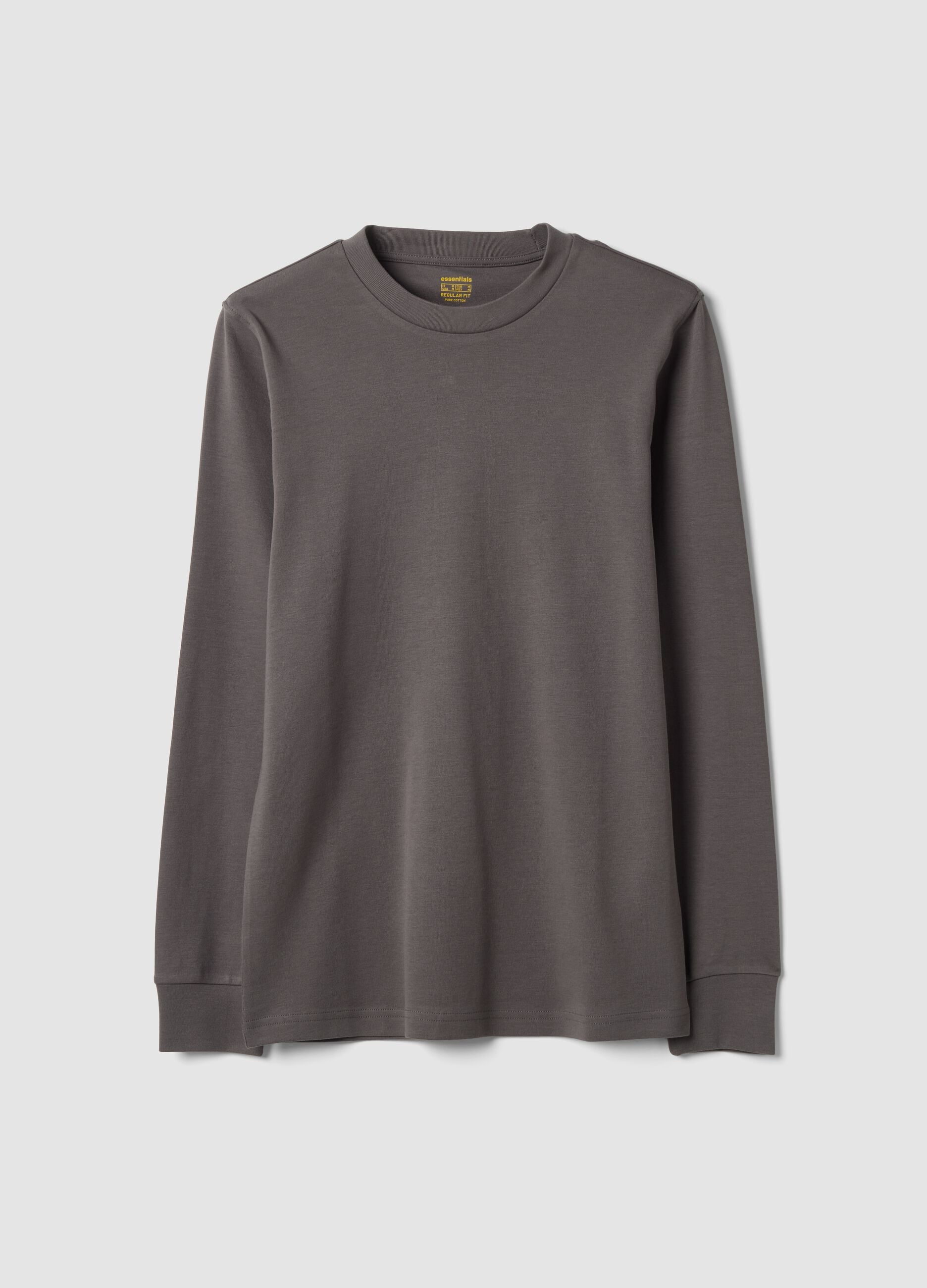 Grey crew-neck pure cotton T-shirt