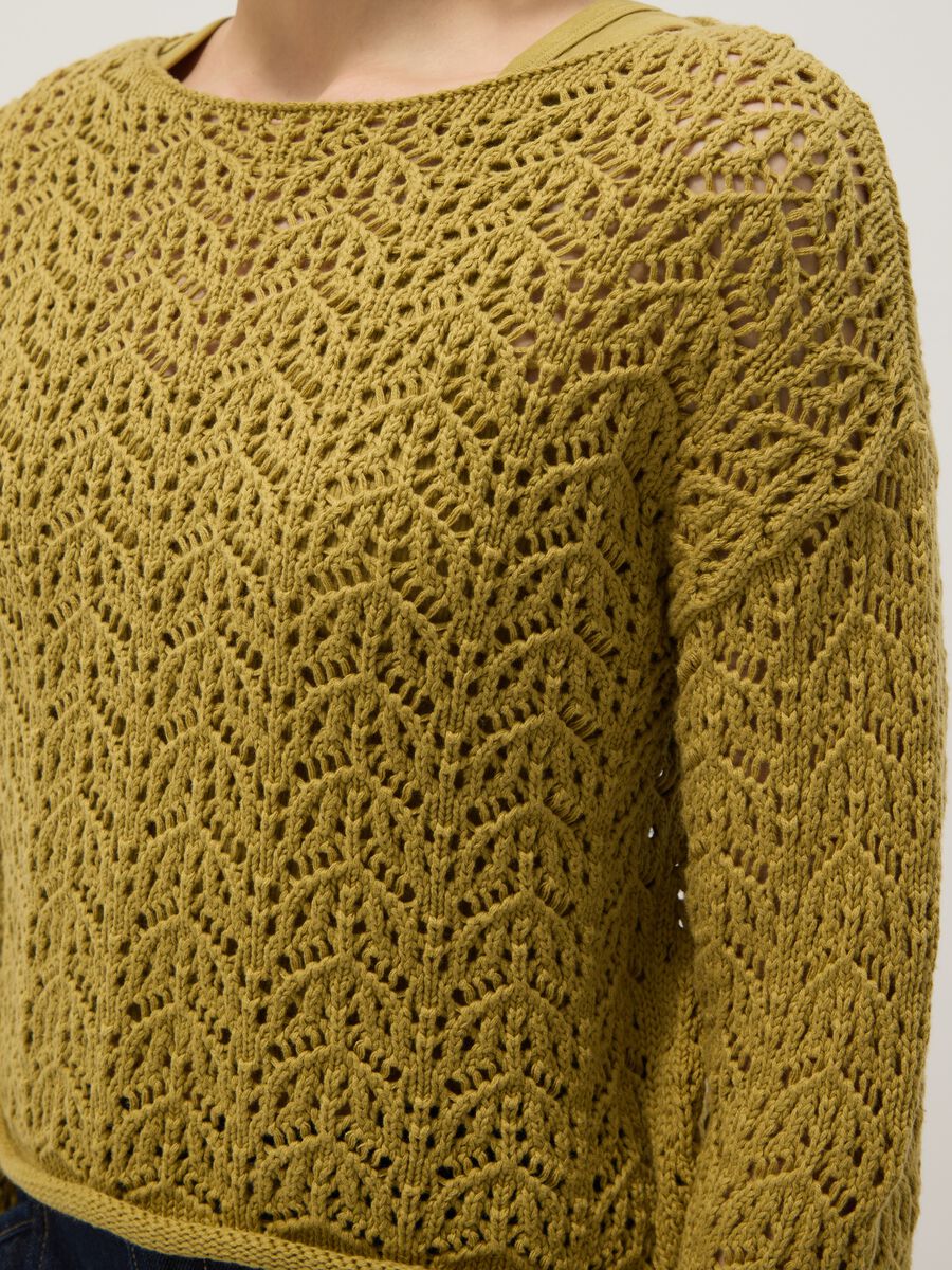 Pure cotton yellow jumper regular fit with perforated pattern_3