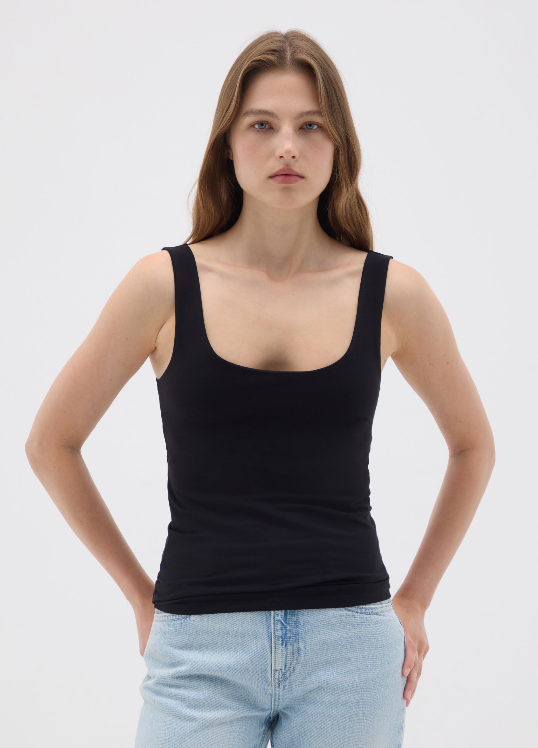 Women's black stretch cotton top