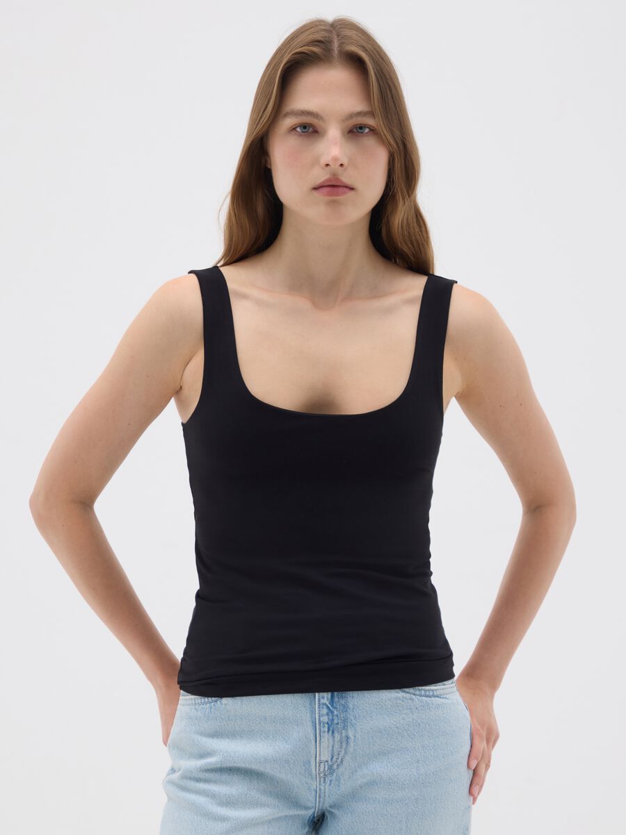 Top da donna in cotone elasticizzato nero_0