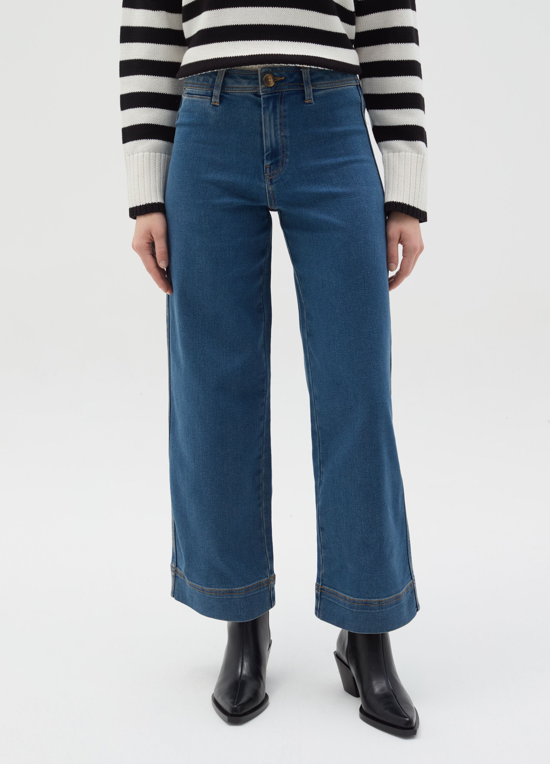 Jeans culotte flare fit a vita alta