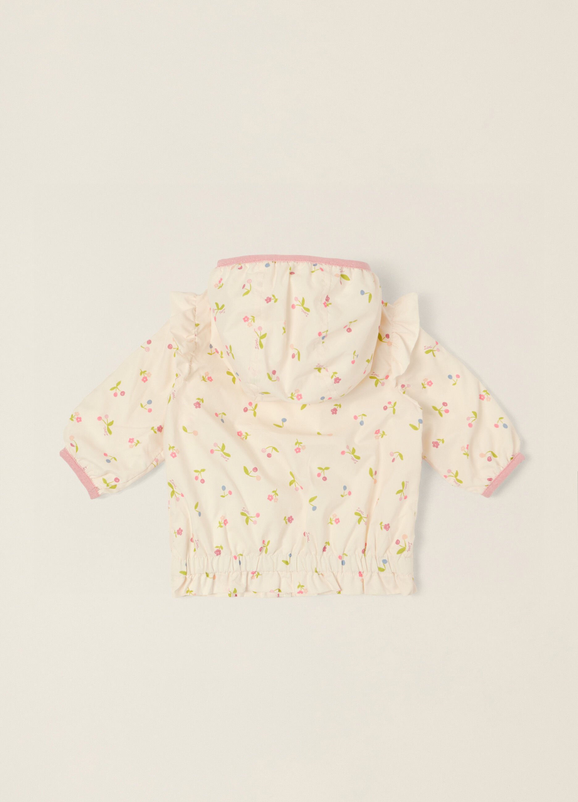 White baby girl hooded jacket with floral print