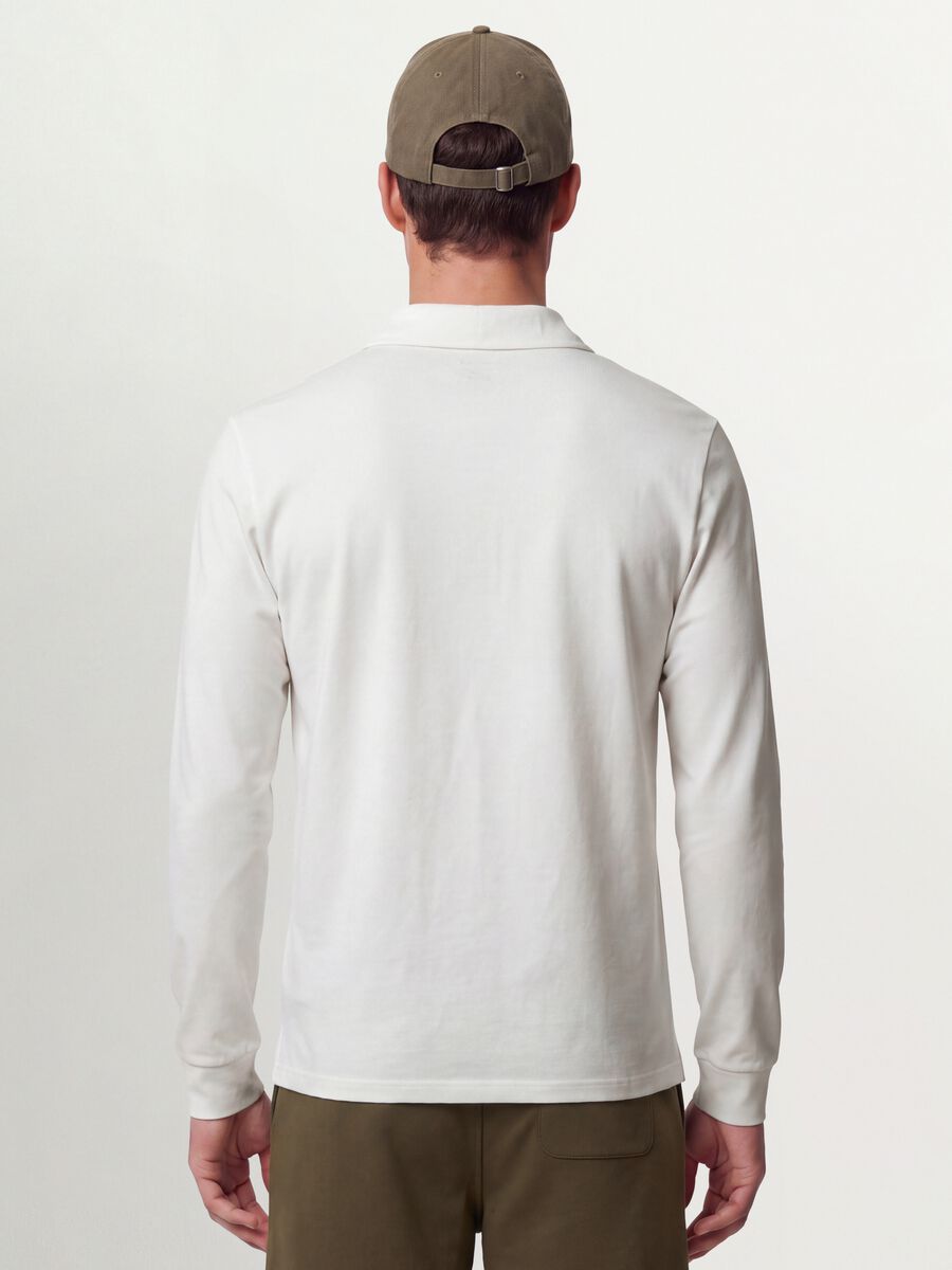 Polo bianca in piquet di puro cotone organico a maniche lunghe regular fit_3