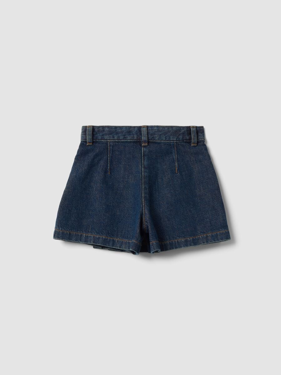 Blue denim skort in pure cotton with pleats for girls_1