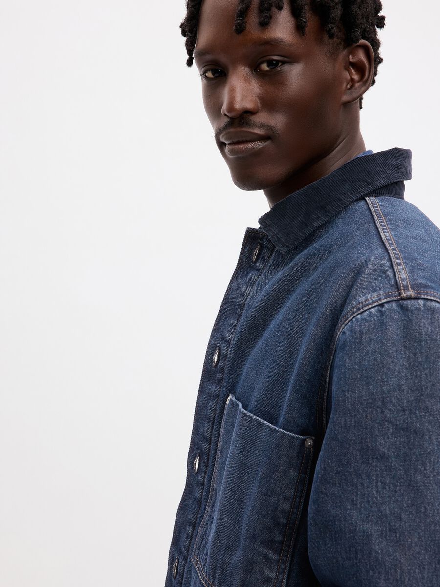 Short denim jacket with collar in corduroy_3