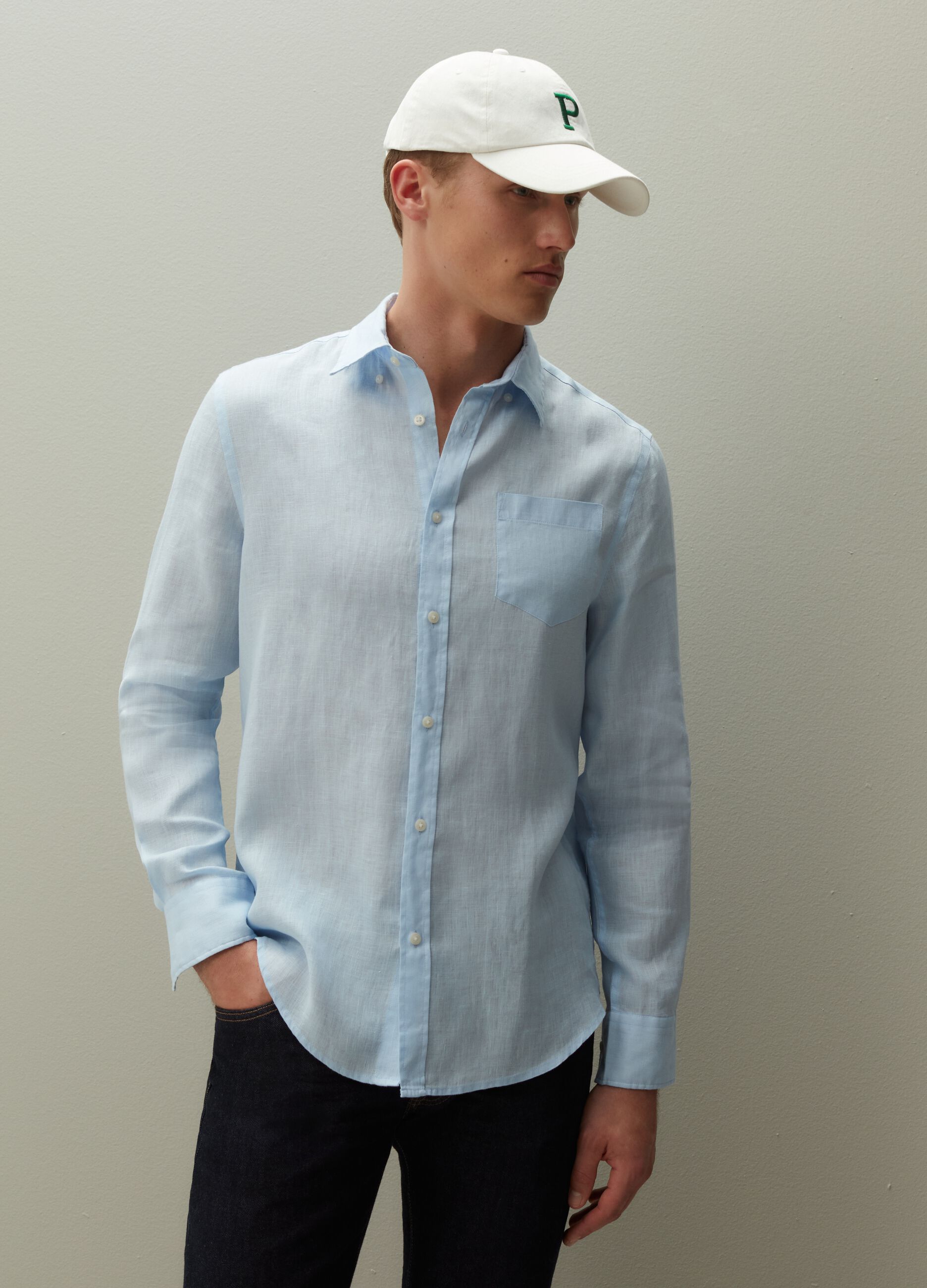 Regular-fit shirt in linen with pocket