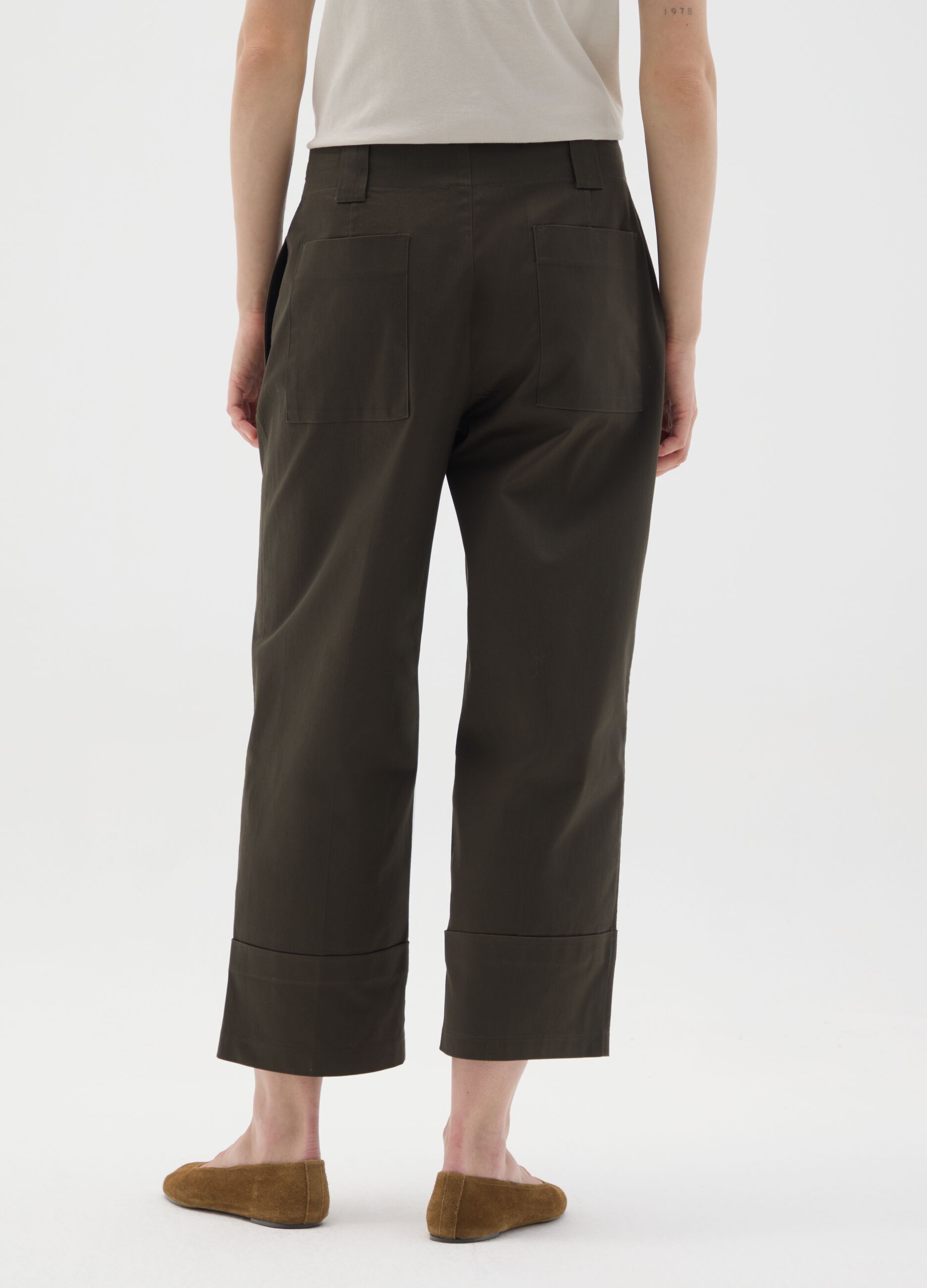 Brown regular fit stretch cotton trousers